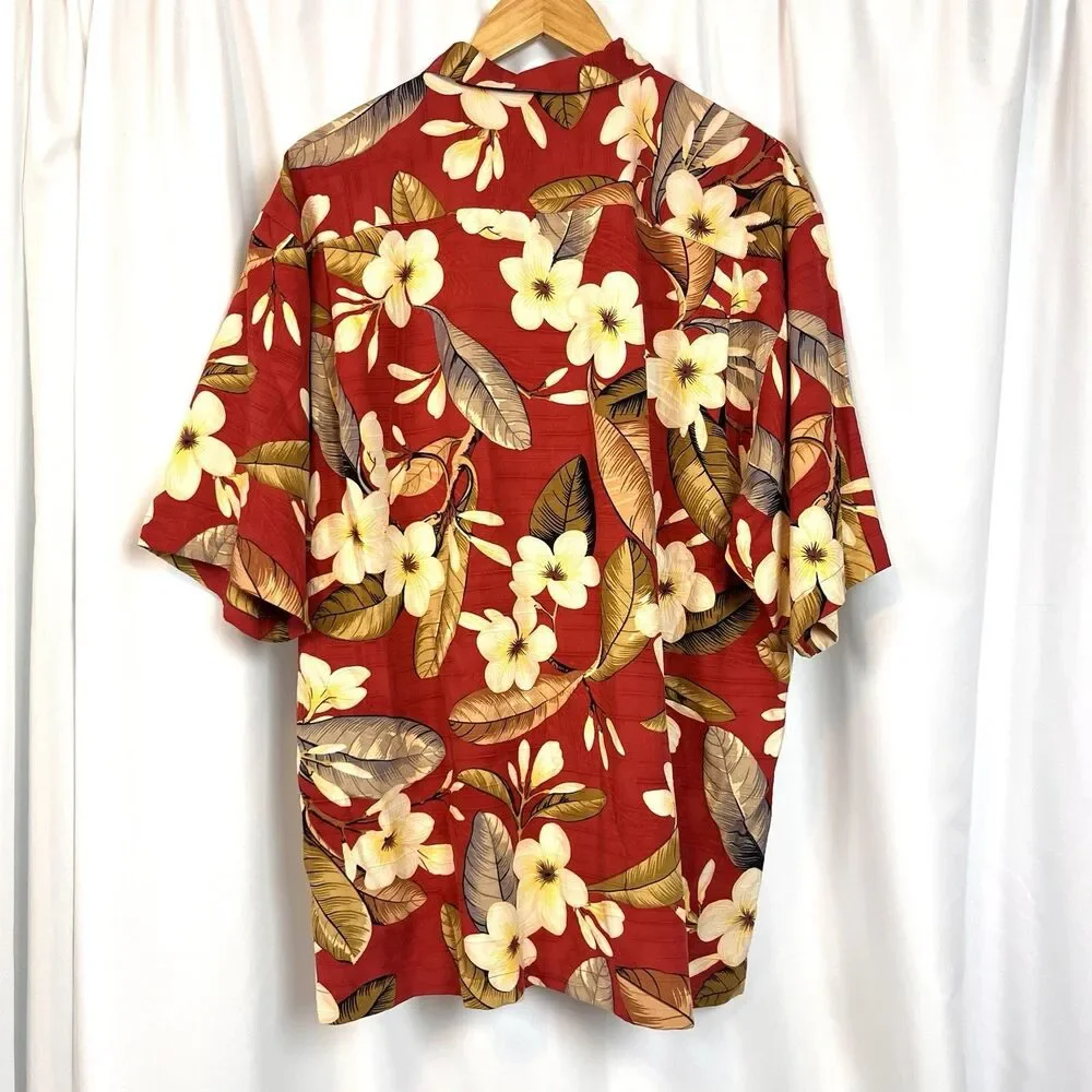 Jamaica Jaxx 100% Silk Hawaiian Shirt Men’s L Red Floral Aloha Boho